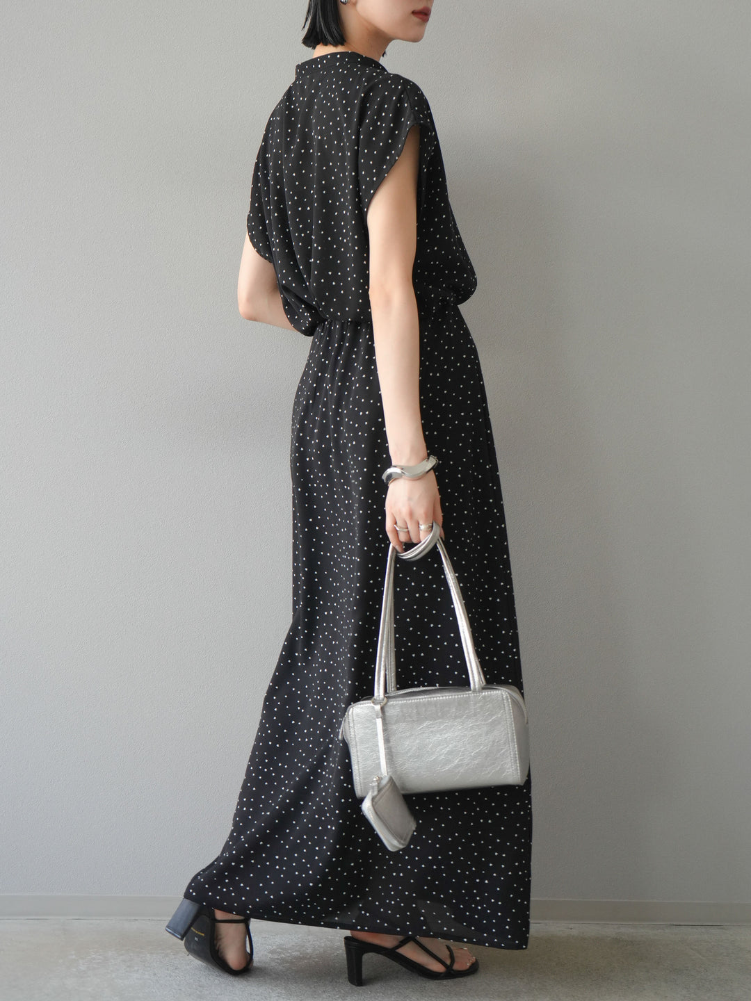 [予約]ハートドットフレアロングスカート/ブラック