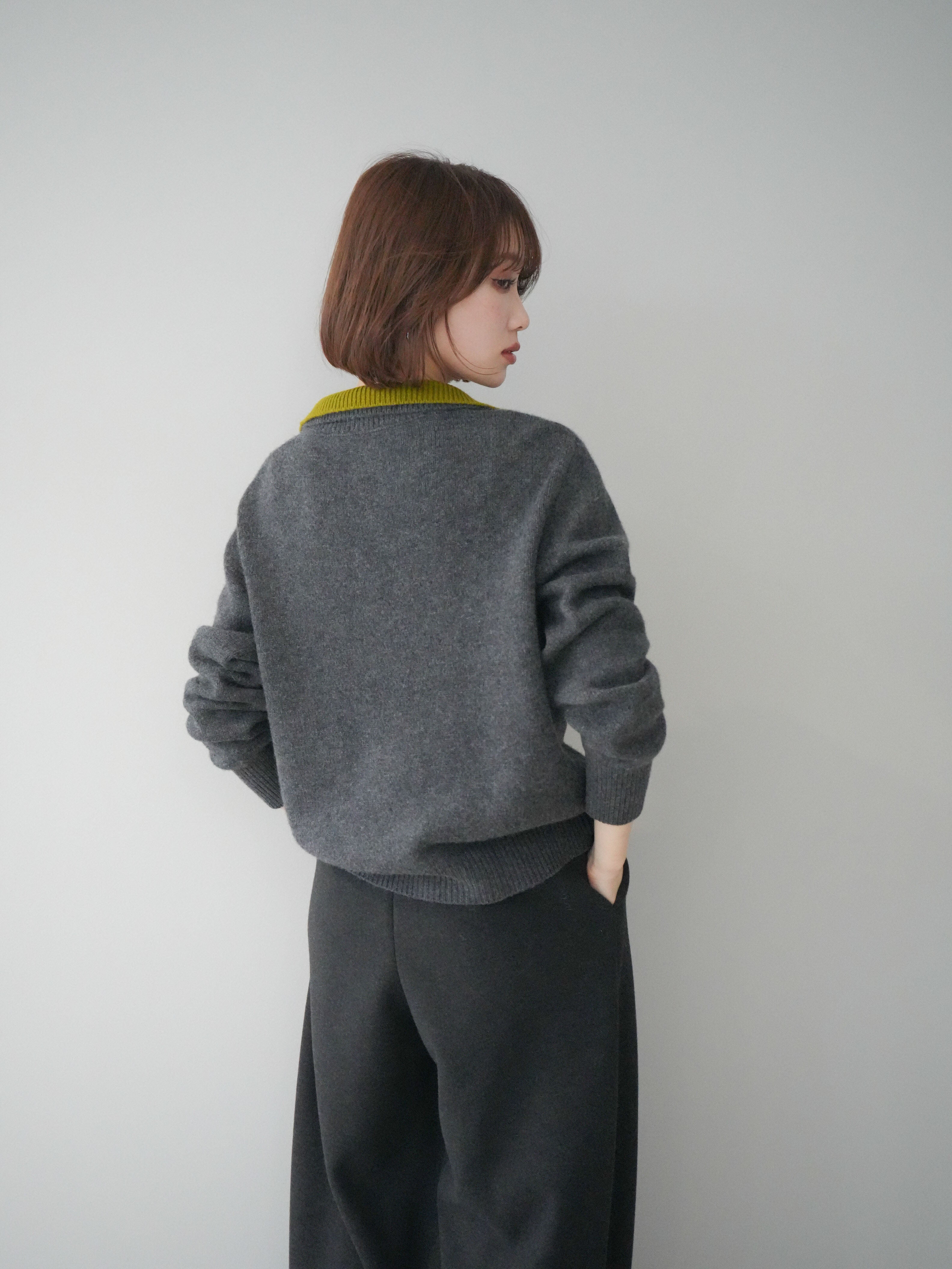 予約]ウールxカシミヤハーフジップダブルネックニットプルオーバー