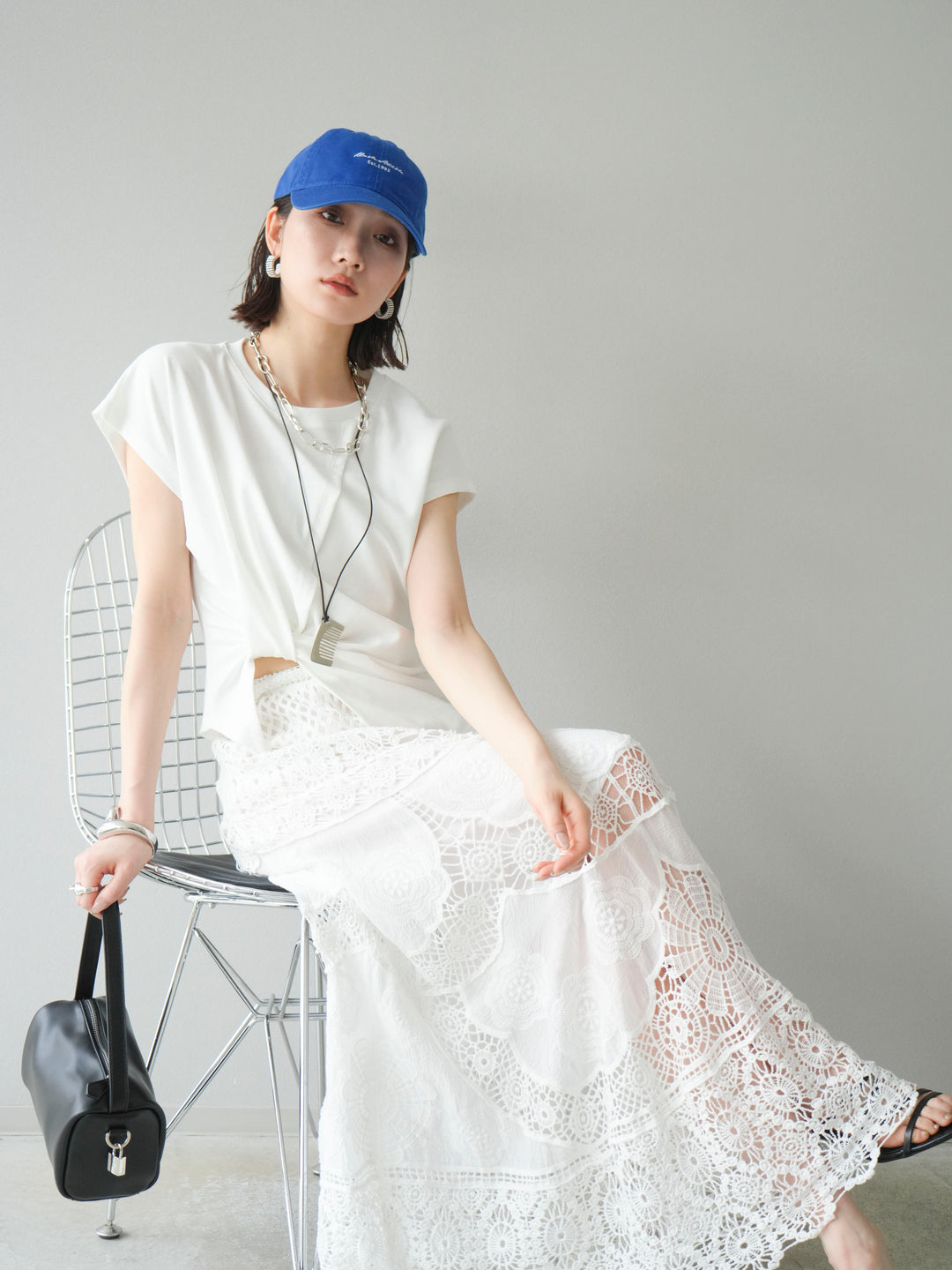 [予約]カシュクールTシャツ＆コームネックレスSET /ホワイト