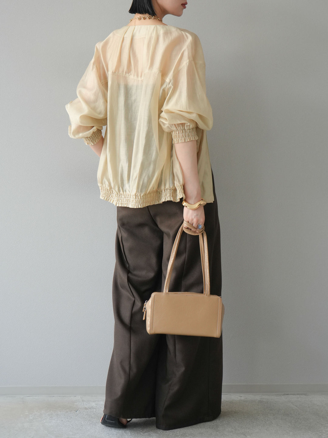 [SET]タックデザインシアーブルゾン+ヘザーツイルベルト付ベアサロペット(2set)