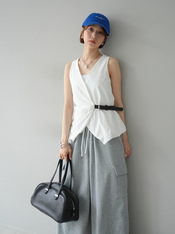 [SET]ベルトデザインバルーンブラウス+ウエストラインサイドポケットスウェットパンツ(2set)