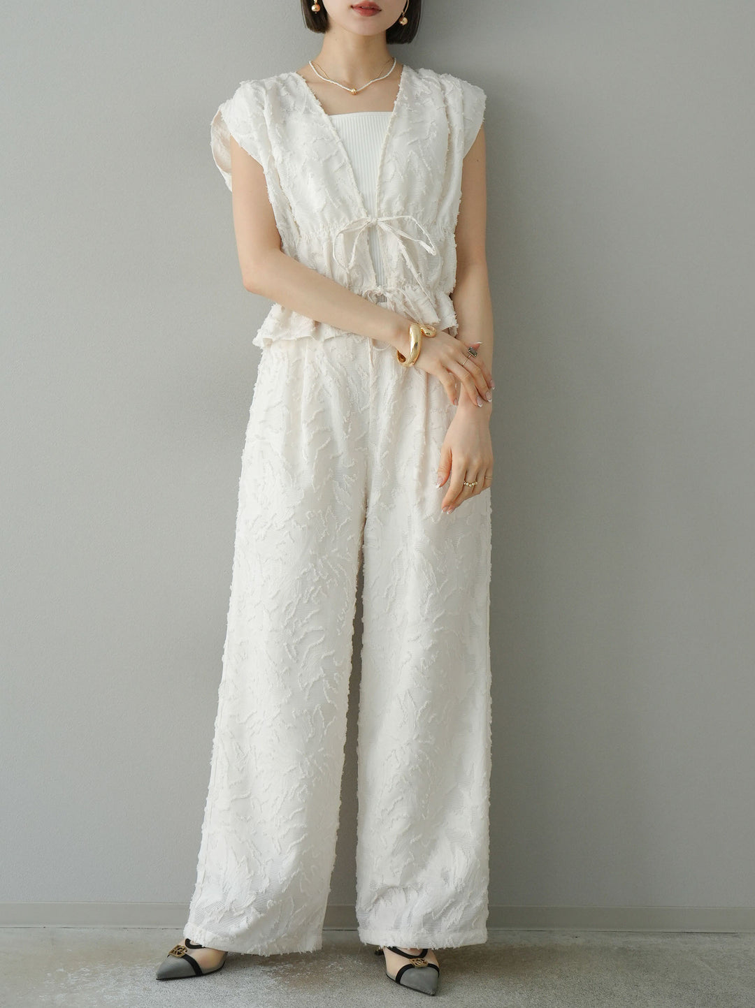 [予約]シアージャガードシャーリングブラウス/アイボリー