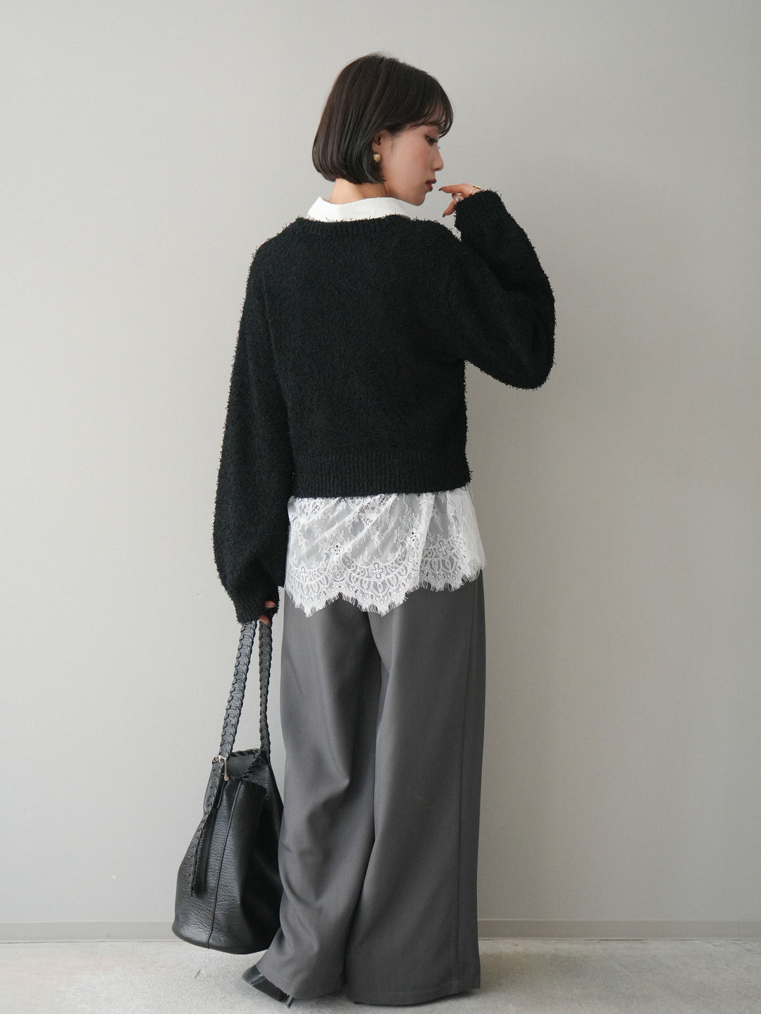 [予約]ウエストレースタックワイドパンツ/gray