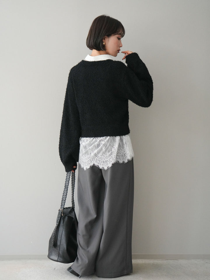 [予約]ウエストレースタックワイドパンツ/gray