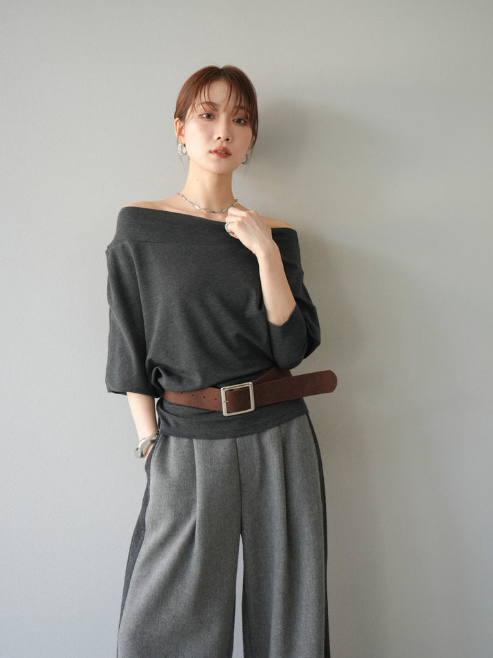 [予約]ベルト付オフショルカットソー/チャコール