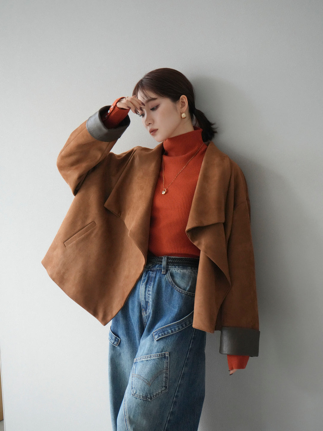 [予約]スウェードショートガウン/キャメル