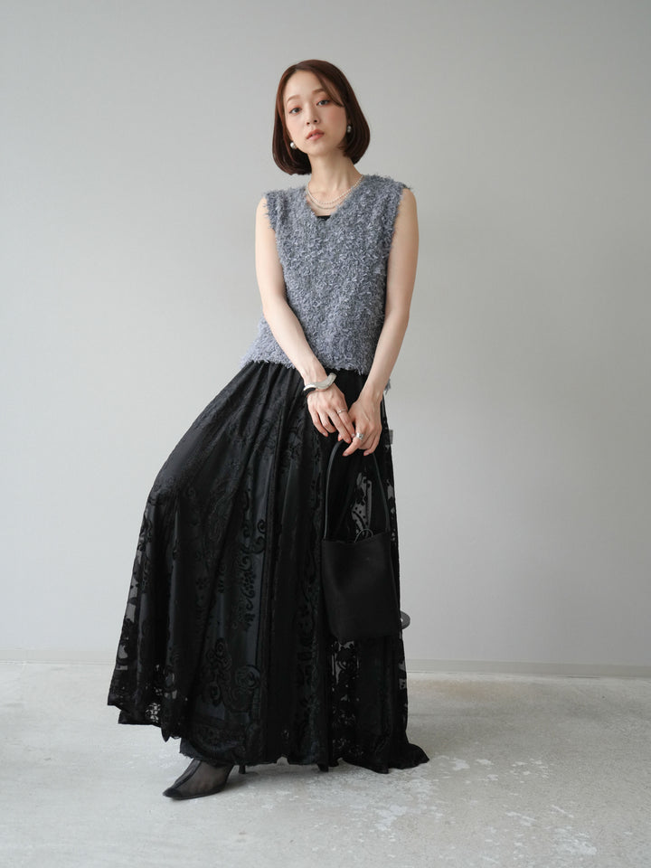 [予約]テープヤーンフリンジニットベスト/グレー