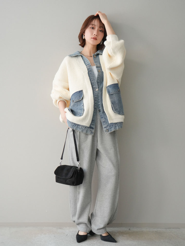 [SET]デニムドッキングオーバーニットジャケット+2WAYデザインスウェットパンツ(2set)