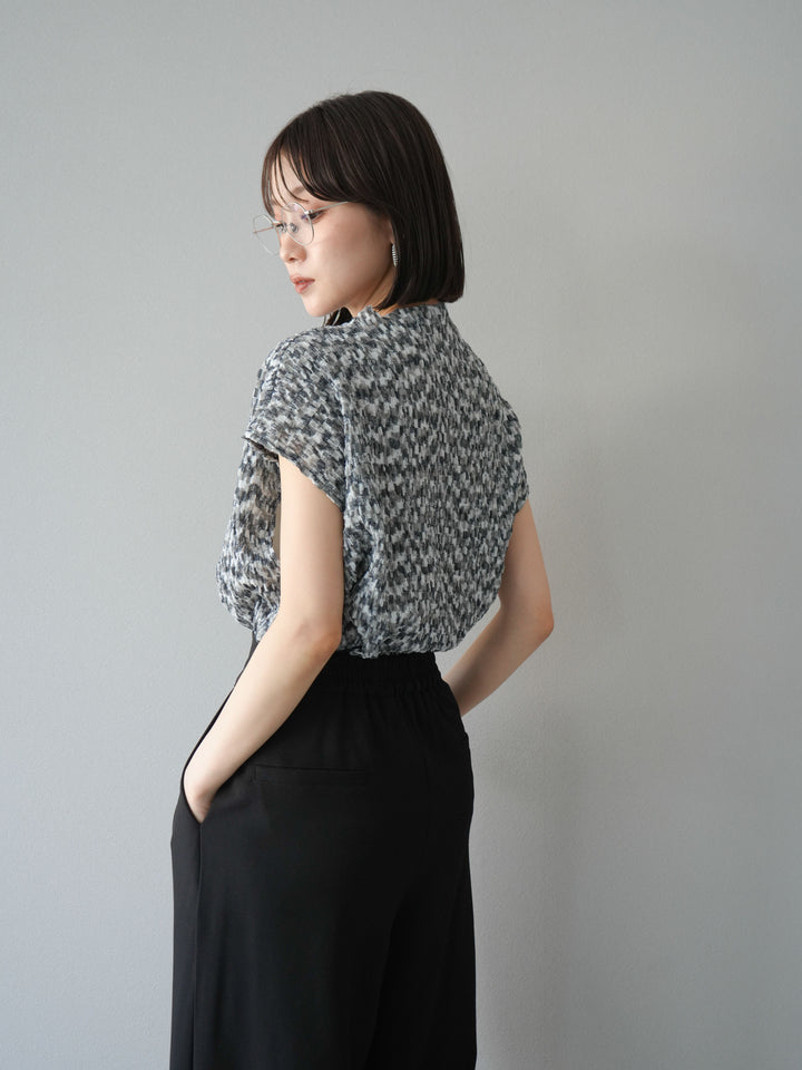 [予約]マルチカラーランダムプリーツフレンチトップス/ブラック