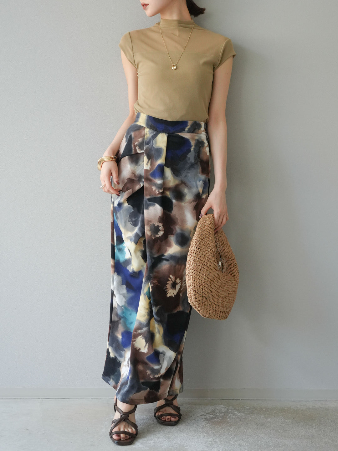 [予約]シアー切替ストレッチトップス/ベージュ