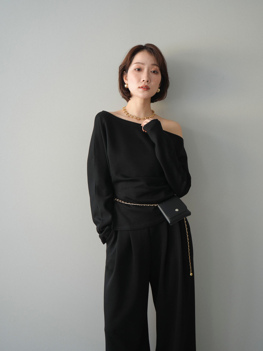 [SET]ライトポンチワンショルタックトップス＆パンツSETUP