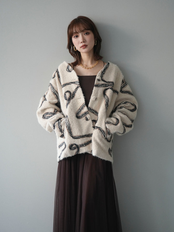 [予約]ニュアンス刺繍ブークレニットジャケット/white