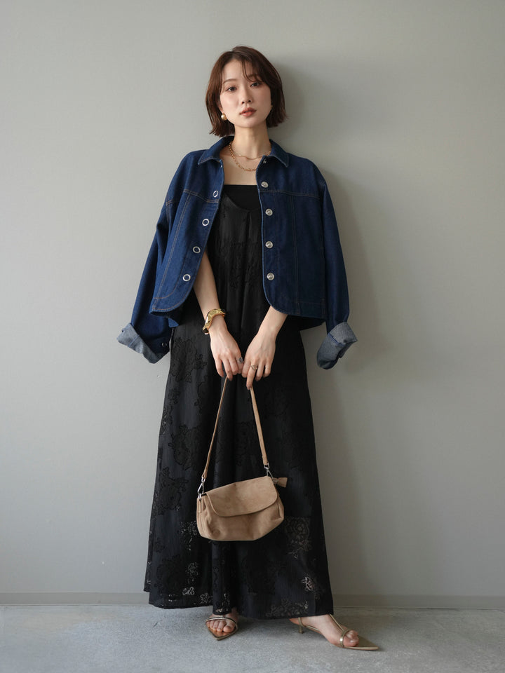 [予約]フラワーレースキャミワンピース/black