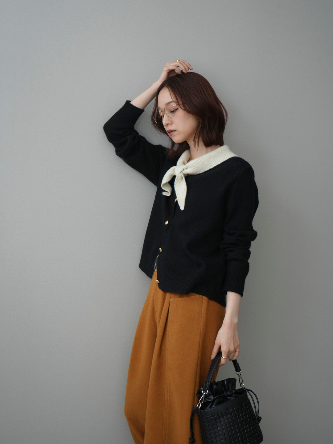 [SET]デザイン襟ニットカーディガン+デザイン襟ニットカーディガン(2set)