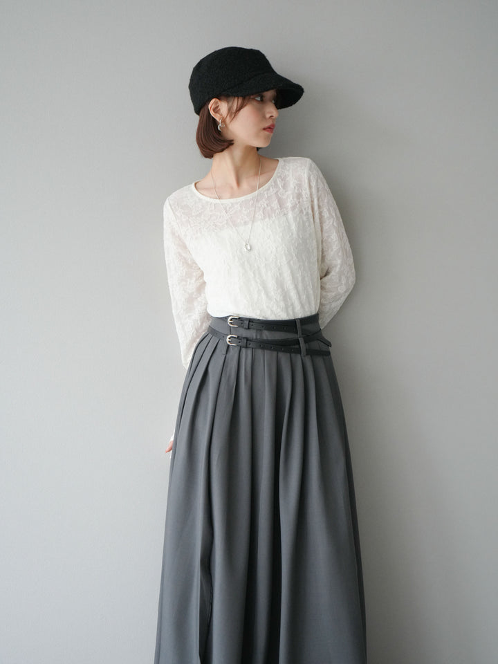 [SET]シアージャガードトップス+エステルプリーツスリットスカート(2set)