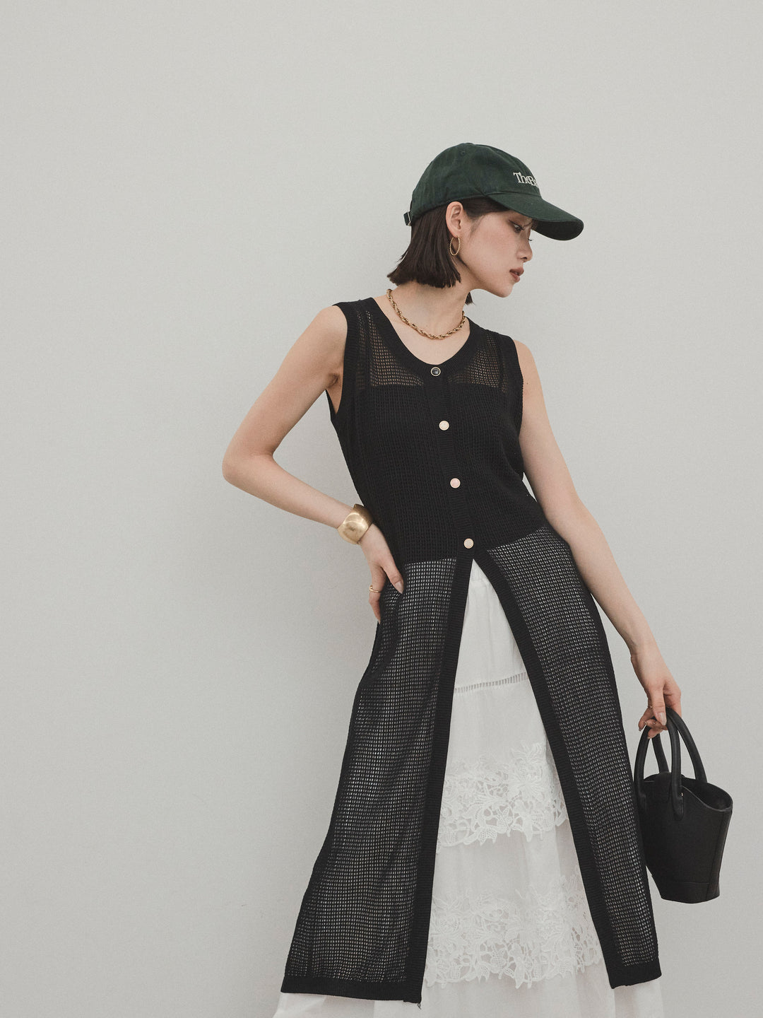 [SET]アソートボタンニットロングジレ+スカラップレースロングスカート(2set)