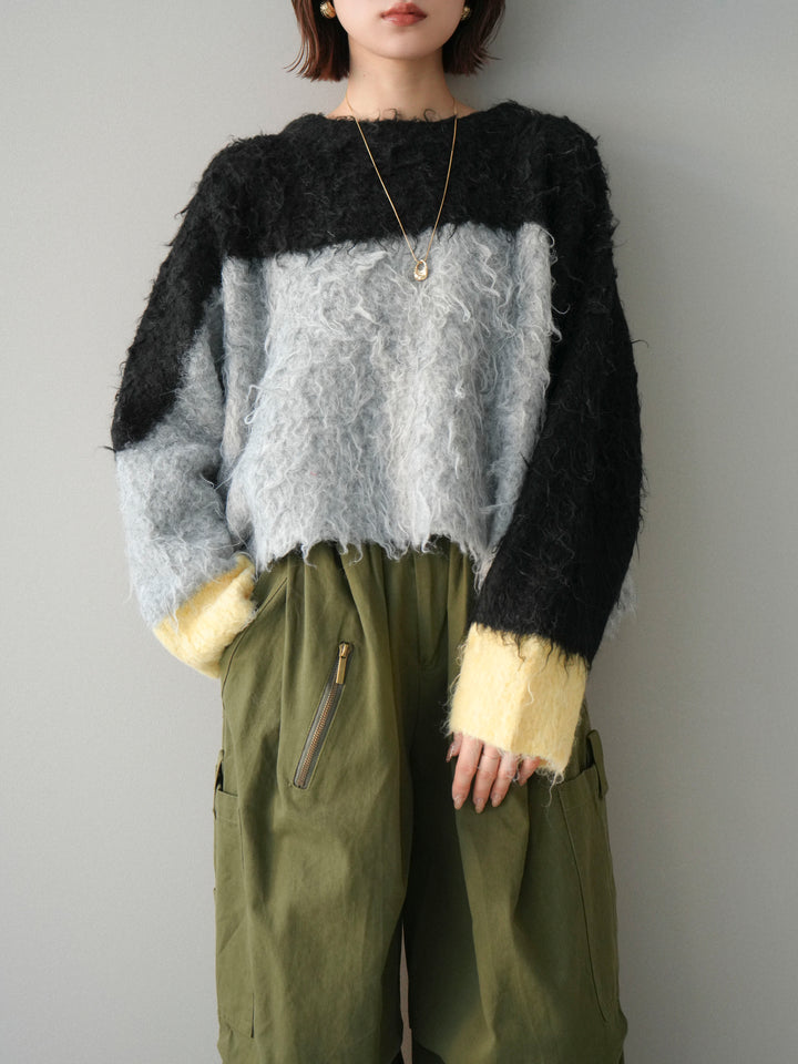 [SET]バイカラーモヘアタッチニットプルオーバー+コットンタックループパンツ(2set)