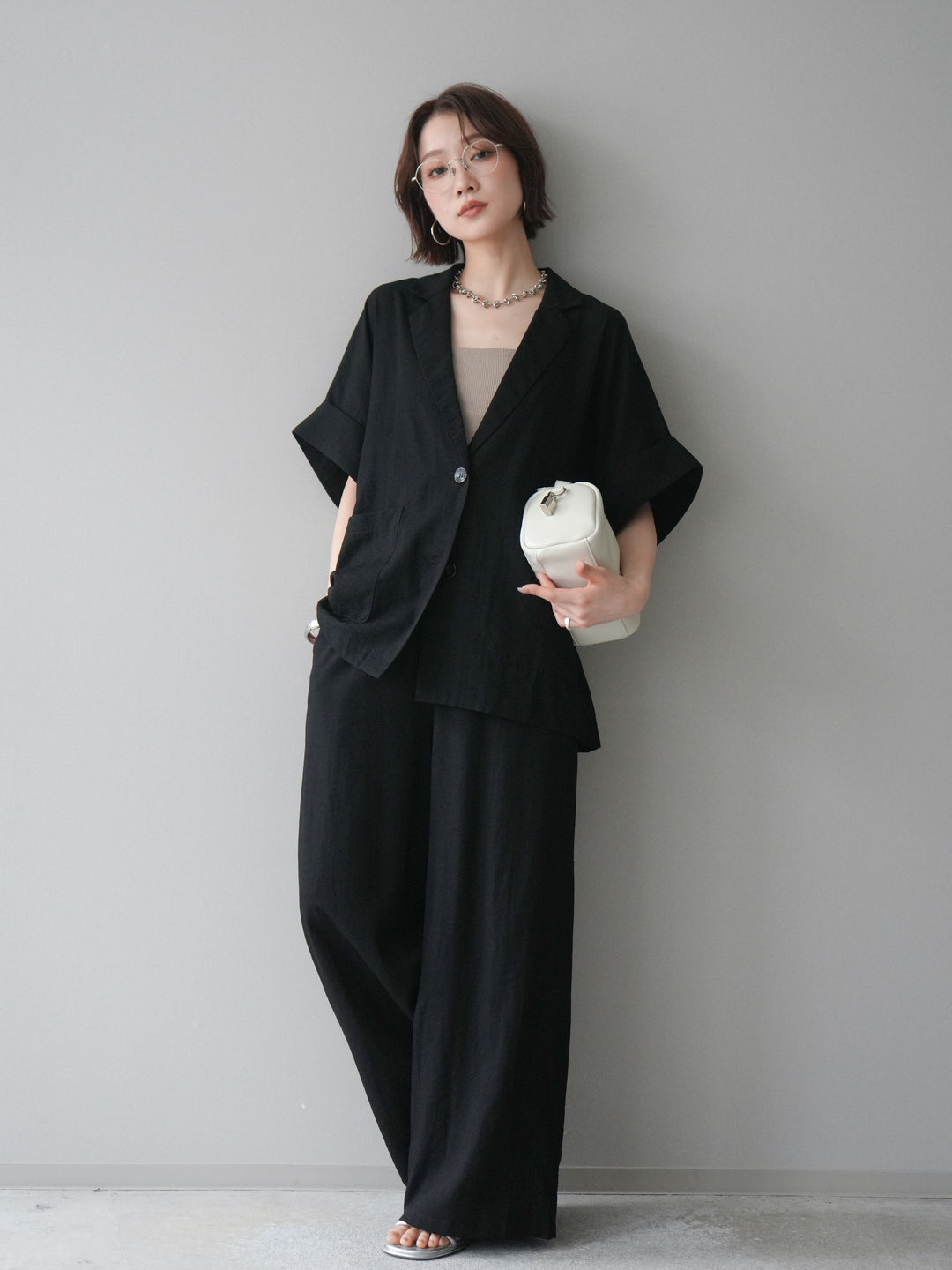 [SET]ハーフスリーブオーバージャケット+リラックスワイドパンツ(2set)