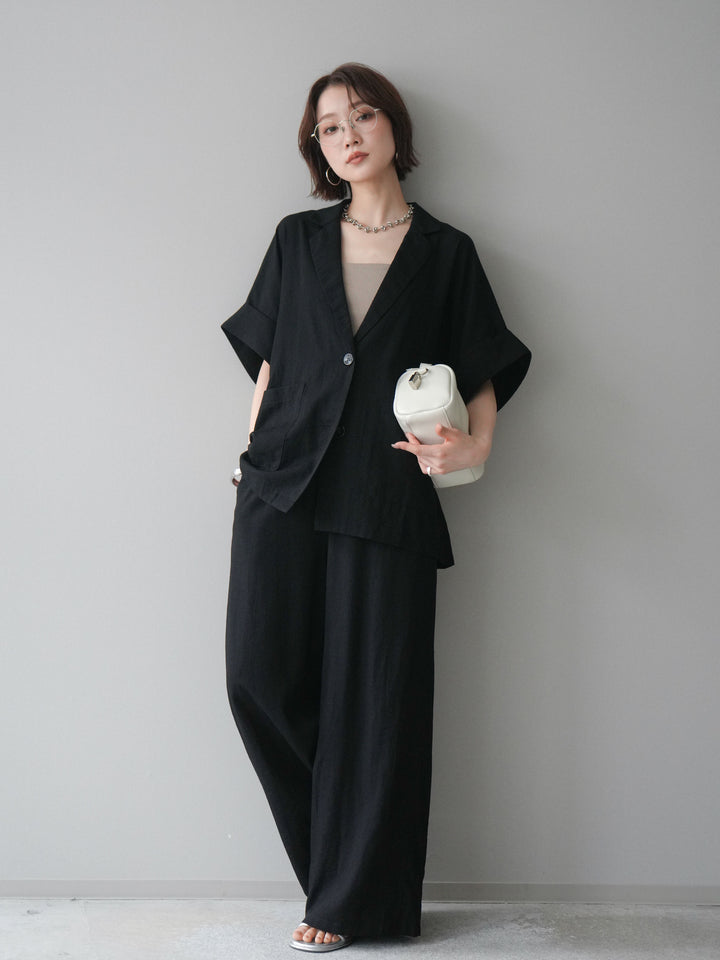 [SET]ハーフスリーブオーバージャケット+リラックスワイドパンツ(2set)