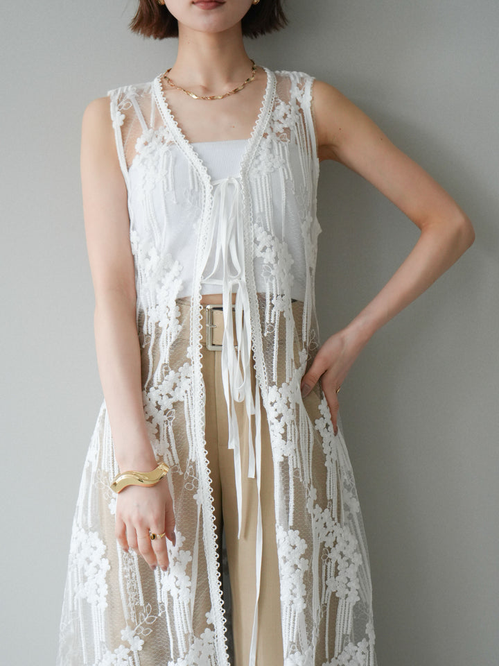 【預購】設計師蕾絲長裙配馬甲 / 白色