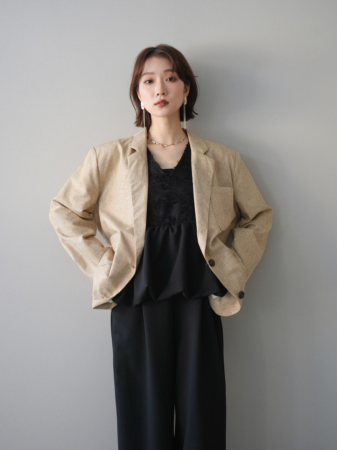 [SET]ジャガードレースぺプラムドッキングサロペット+選べるアクセセット(2set)