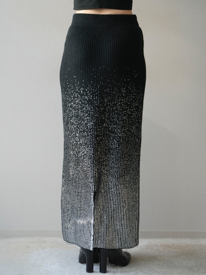 [予約]箔プリントニットタイトスカート/black
