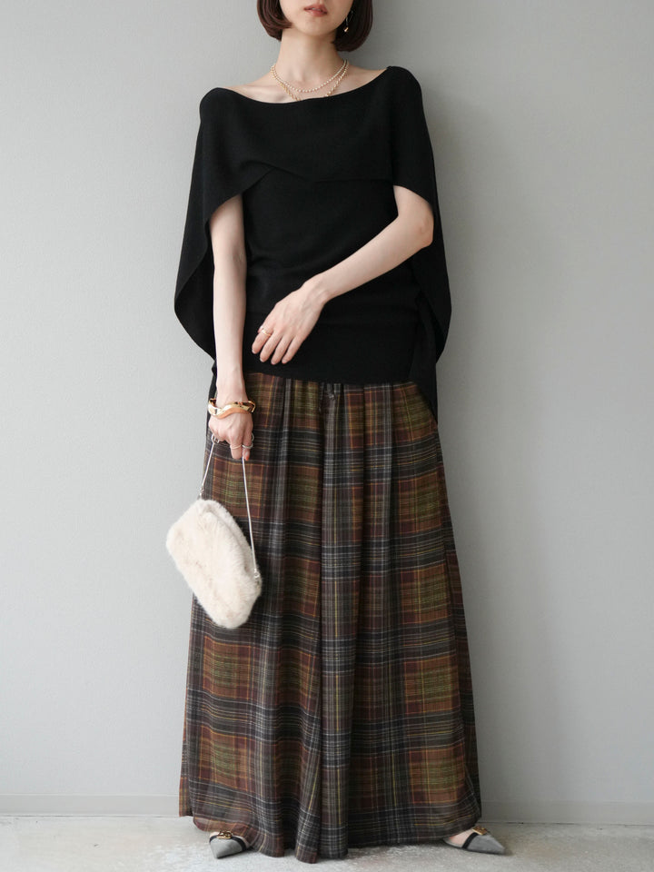 [予約]マントデザインスリットドルマンニット/ブラック