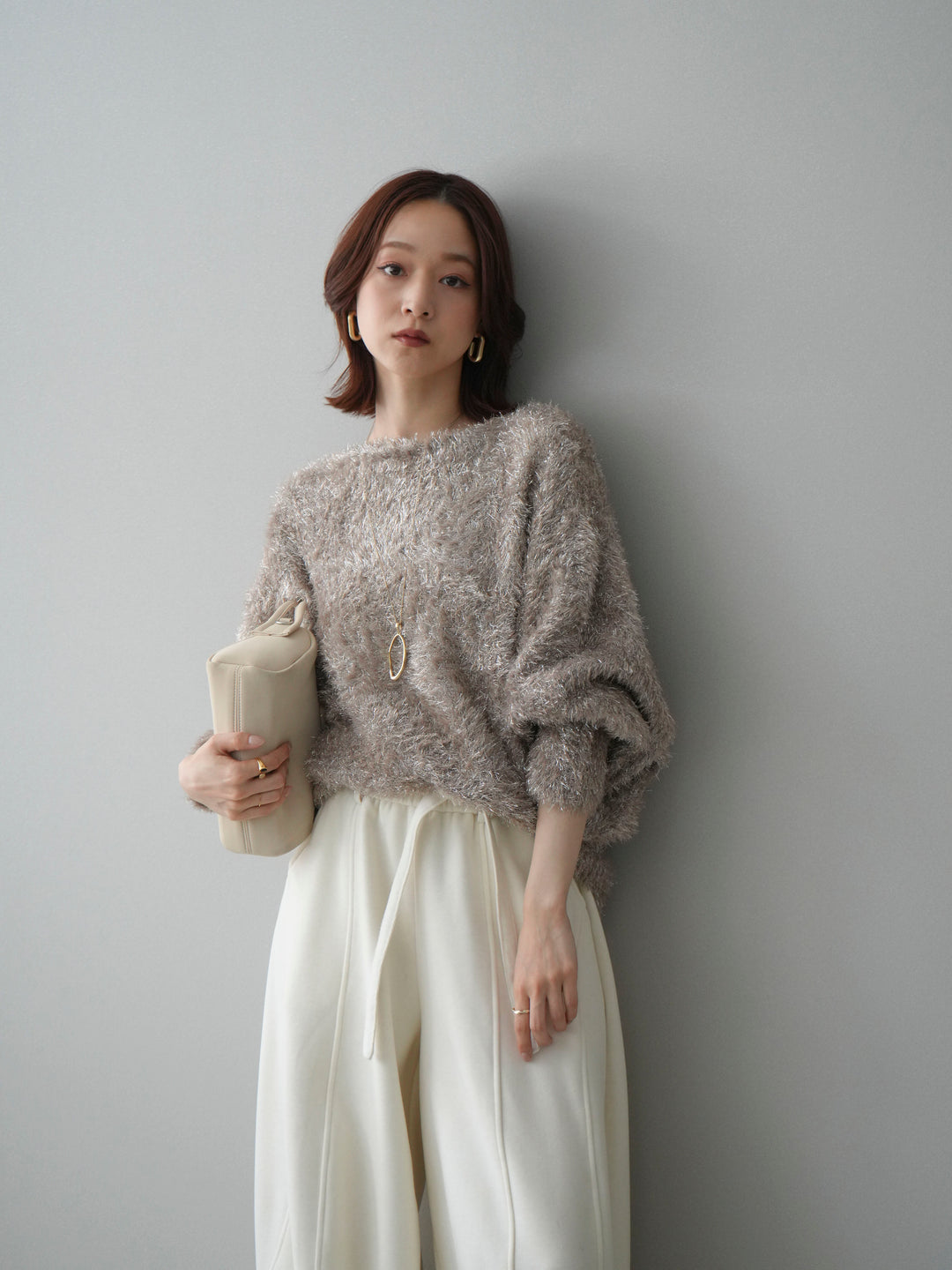 [予約]ラメシャギードルマンニットプルオーバー/beige