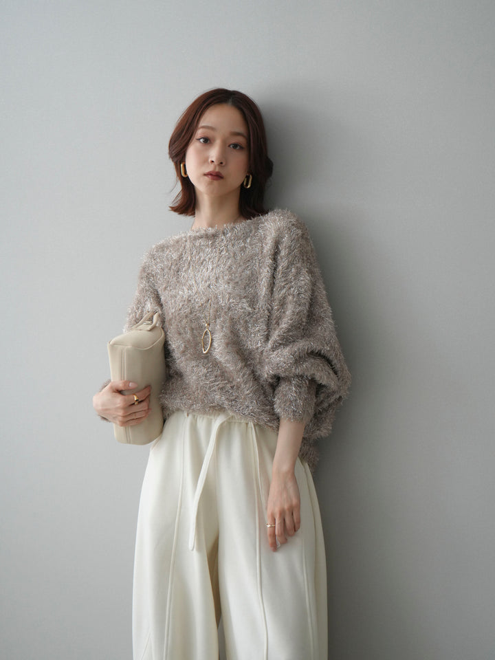 [予約]ラメシャギードルマンニットプルオーバー/beige