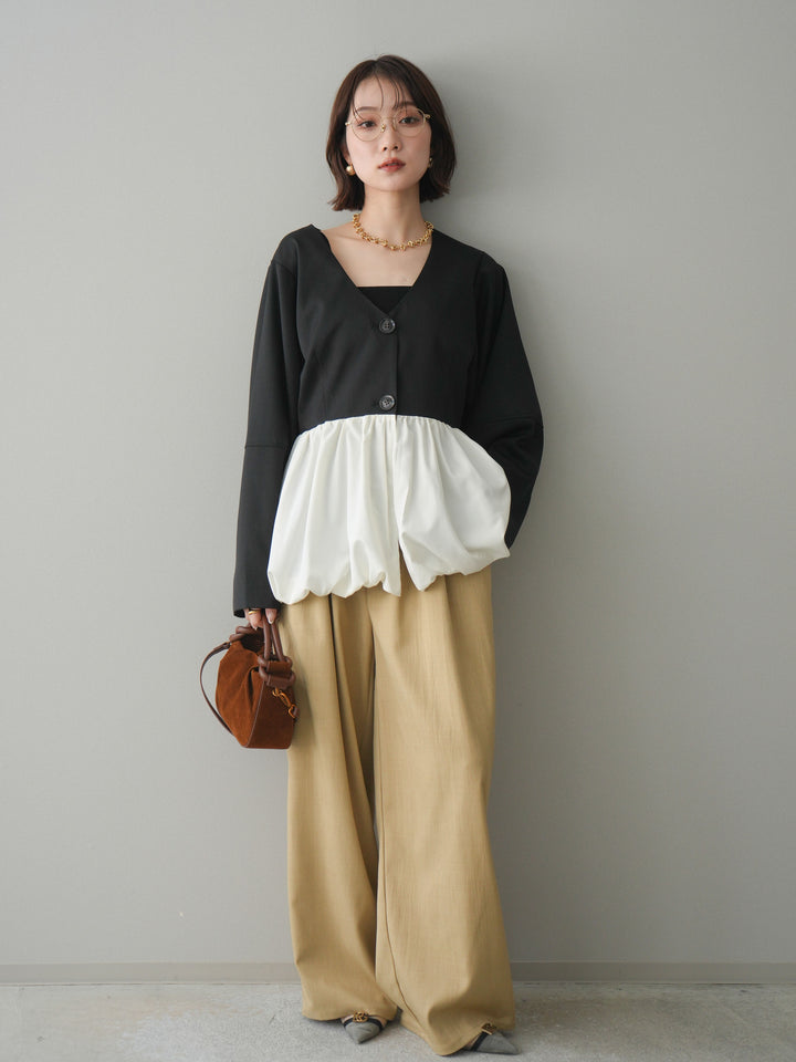 [予約]異素材ドッキングメニータックワイドパンツ/beige