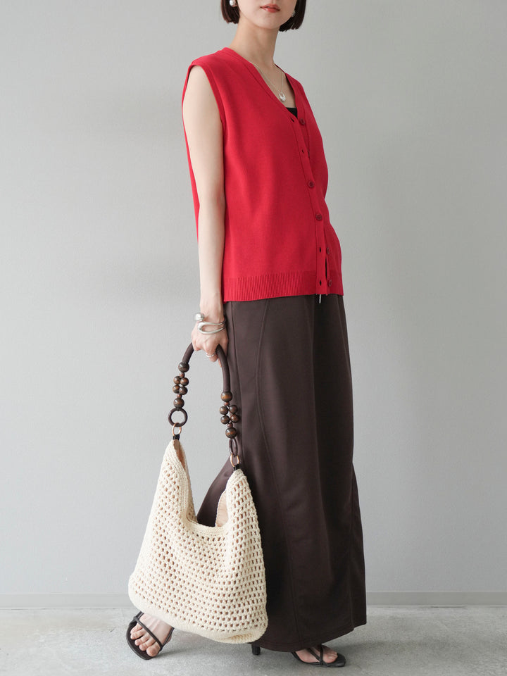 [SET]Vネックレーヨンニットベスト+スウェットロングスカート(2set)