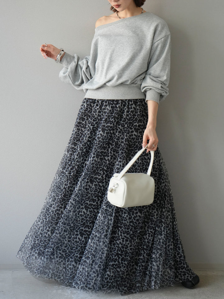 [予約]オフショルスウェットプルオーバー/杢グレー