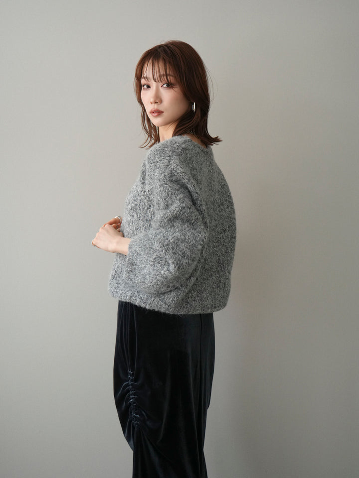 [予約]Vネックミックスヤーンニットプルオーバー/gray