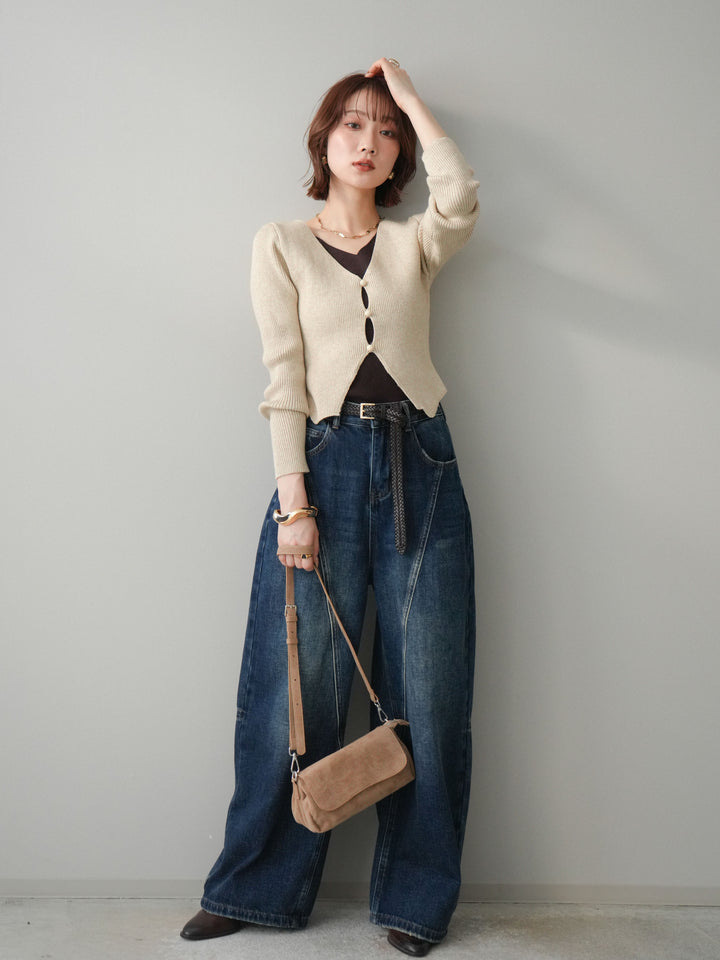 [予約]裏起毛加工デニムカーブパンツ/darkblue