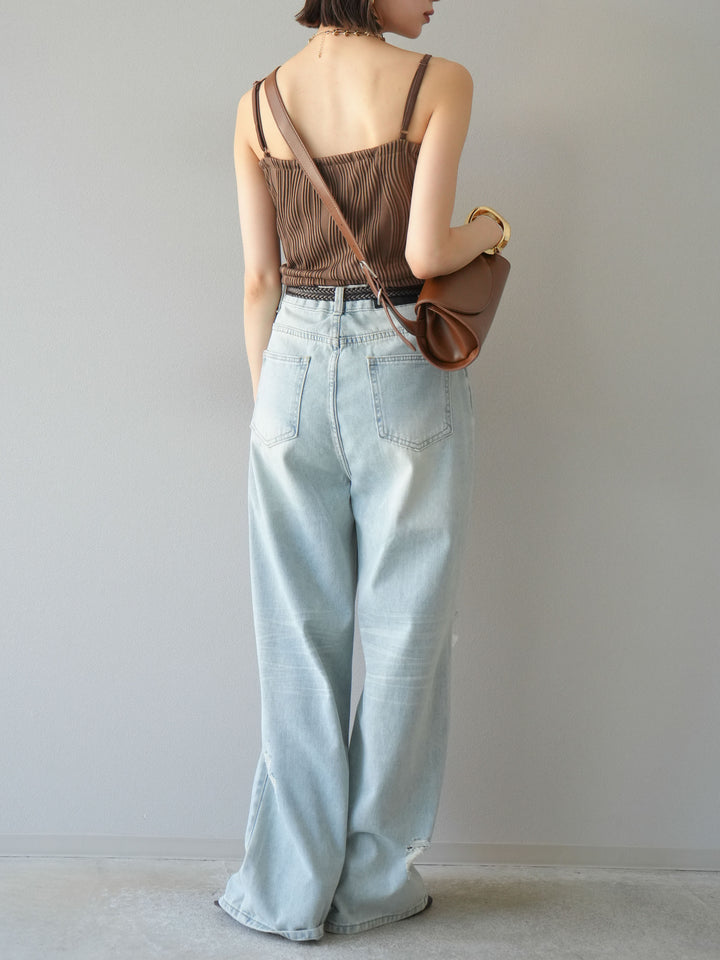 [SET]ウェーブパイピングカップ付ベアキャミソール+ウェーブパイピングカップ付ベアキャミソール(2set)