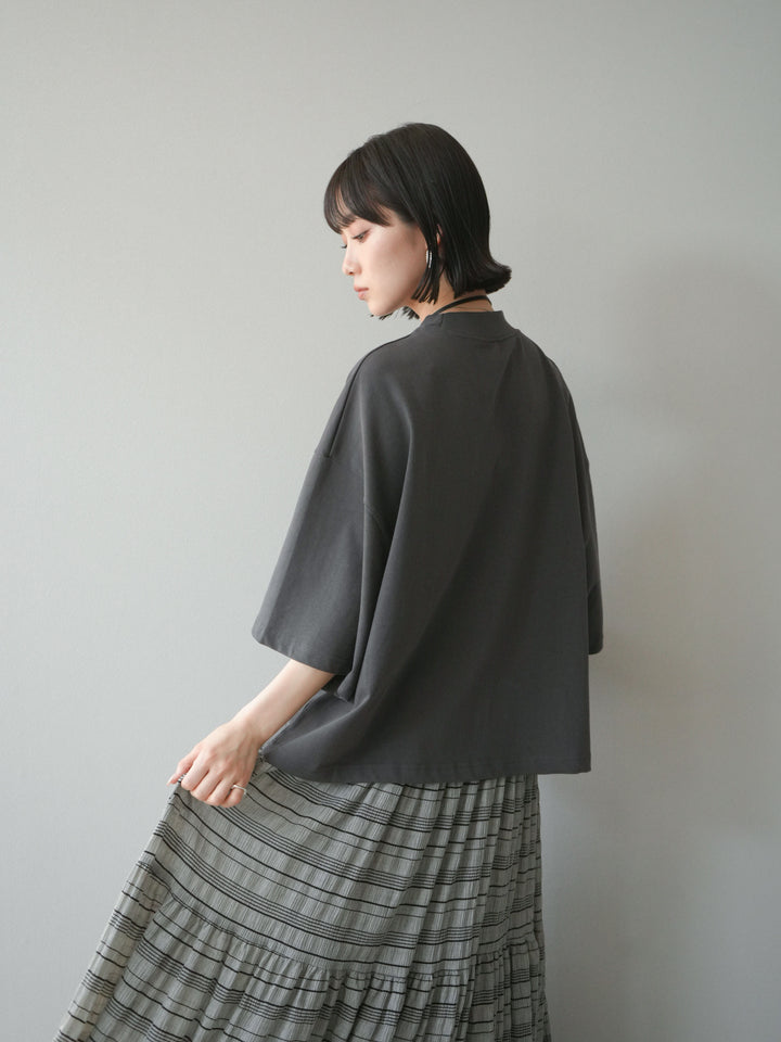 [予約]モックネックコットンルーズTシャツ/チャコール