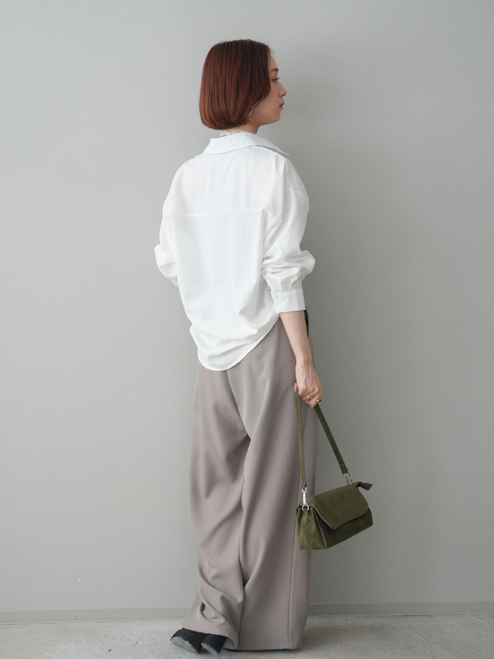 [予約]ウエストバイカラータックワイドパンツ/greige