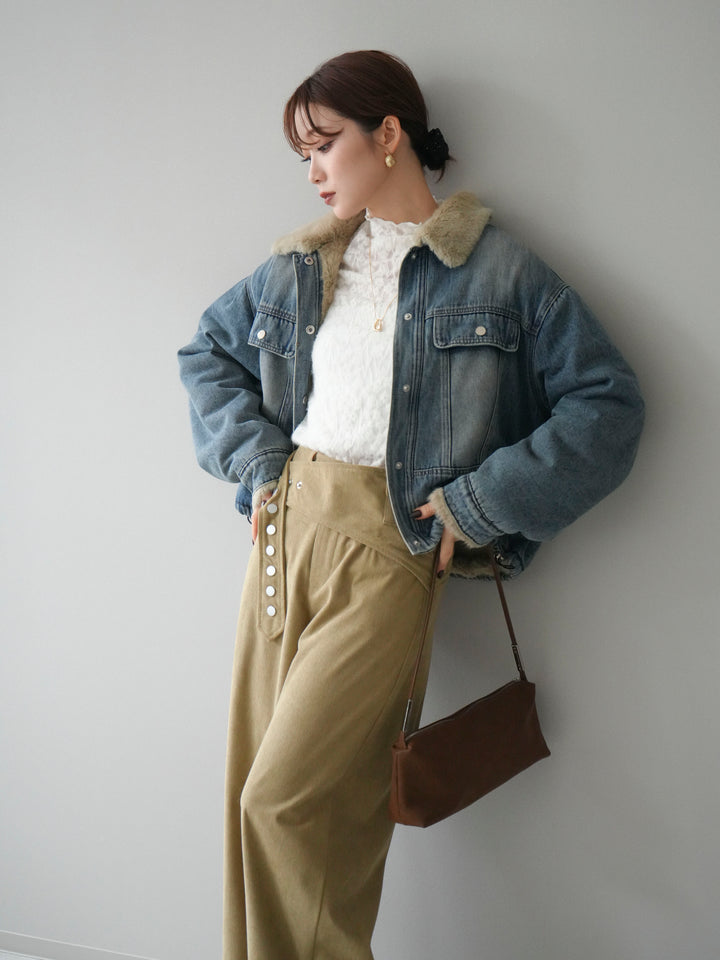 [予約]デニム×ファーステンカラーショートジャケット/lightblue