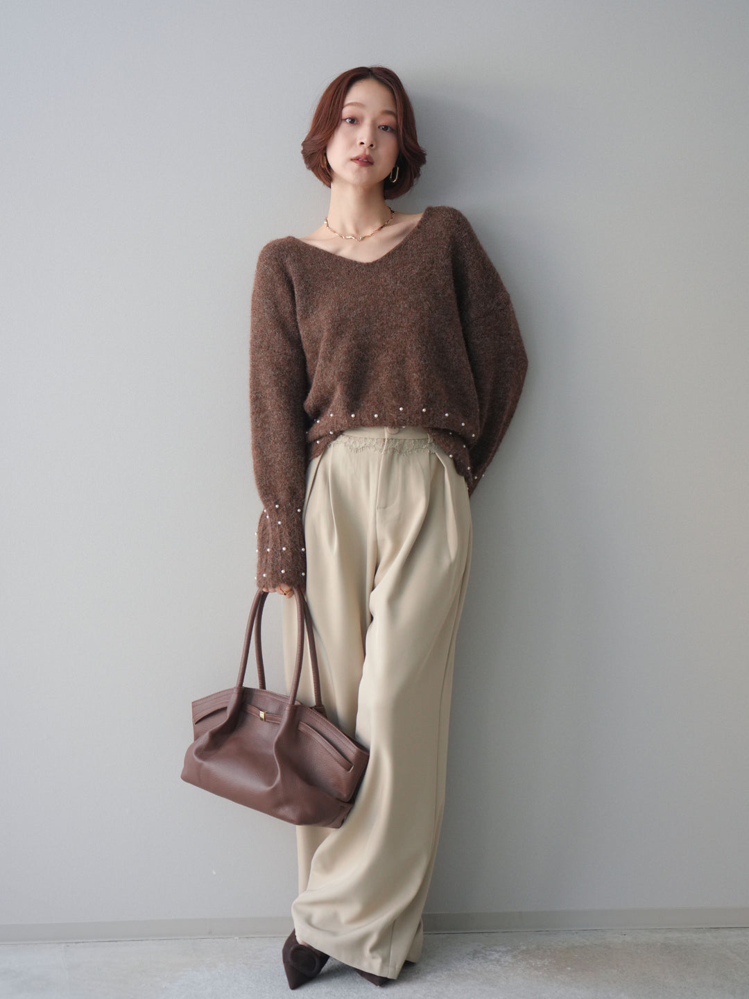 [予約]ウエストレースタックワイドパンツ/ivory