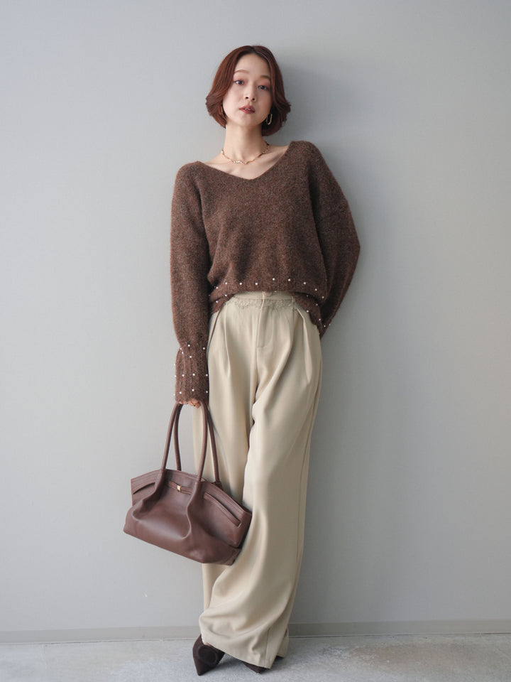 [予約]ウエストレースタックワイドパンツ/ivory