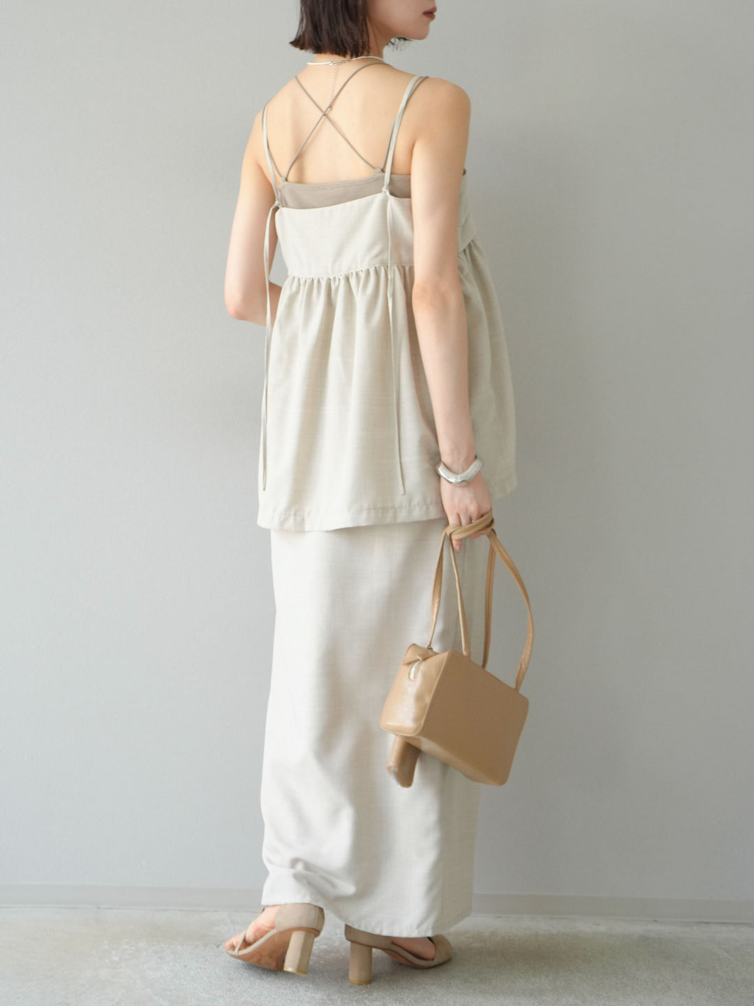 [予約]リネンライクZIPスリットタイトスカート/エクリュ