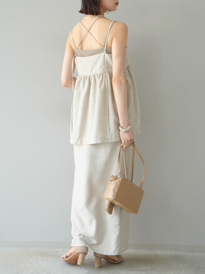 [予約]リネンライクZIPスリットタイトスカート/エクリュ