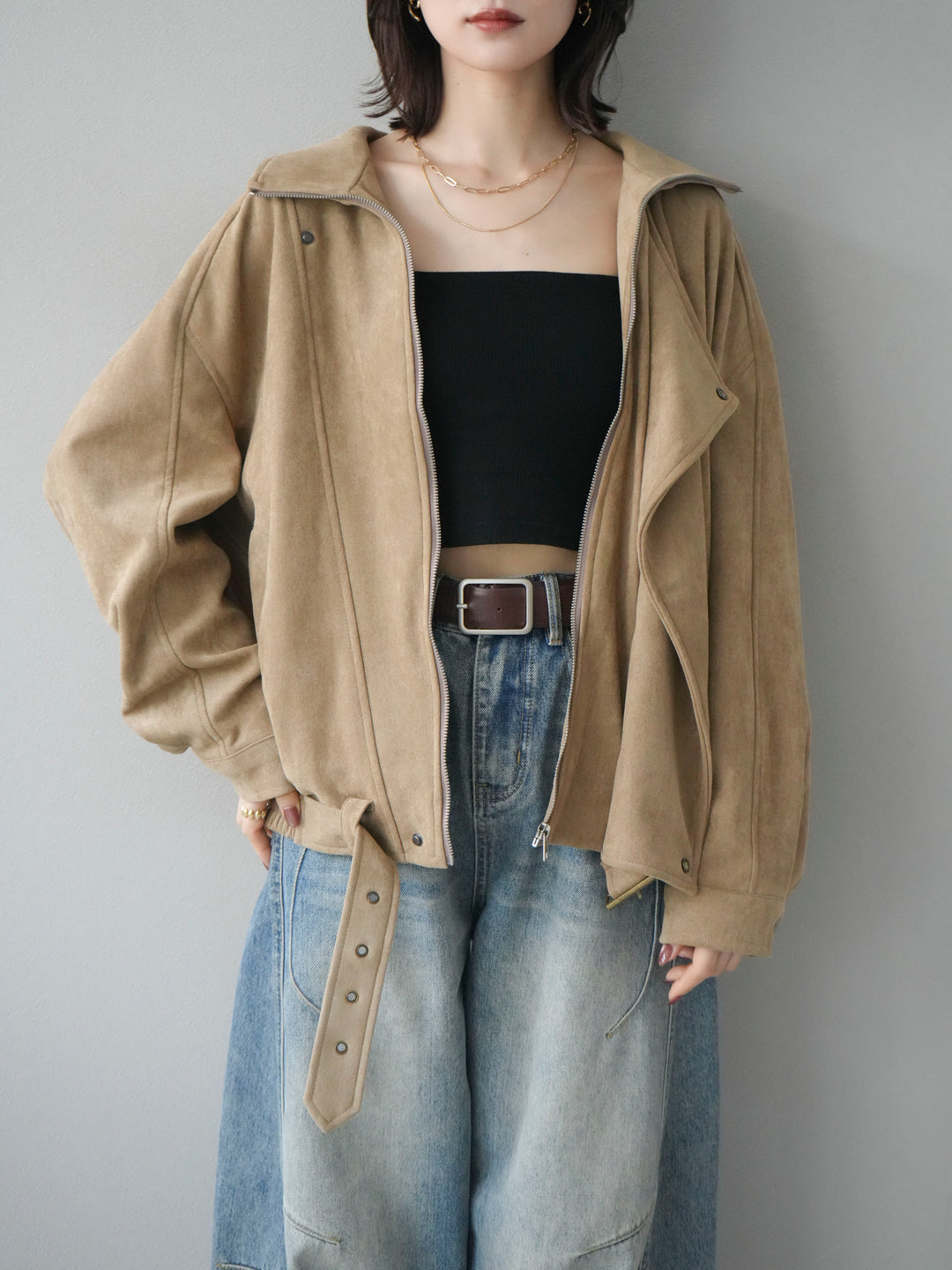 [予約]スエードライダースミドルジャケット/beige
