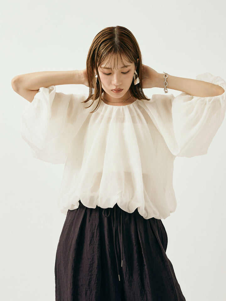 【Allure】[SET]オーガンジーバルーンショートブラウス+オーガンジーバルーンショートブラウス(2set)