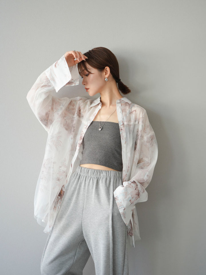 [予約]チュールドッキングフラワー柄オーバーサイズシャツ/オフ