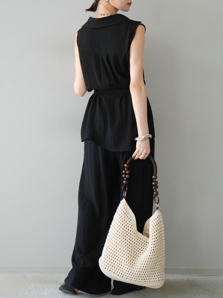 [SET]リネンライクスキッパーブラウス＆ワイドパンツSET UP
