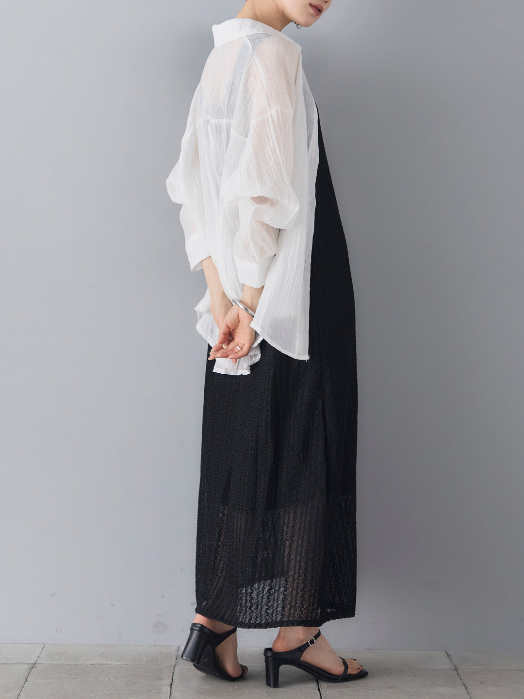 [SET] Wave lace U-neck NS dress + willow sheer LS shirt (2set)