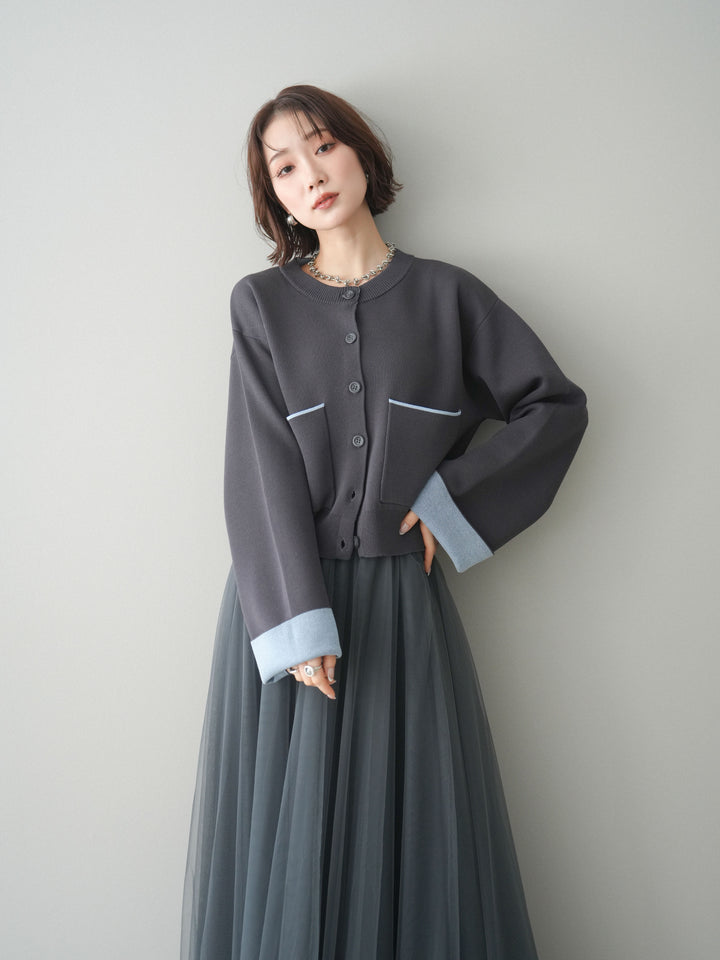 [SET]レーヨンポリダブルフェイスニットカーディガン+チュールボリュームスカート(2set)