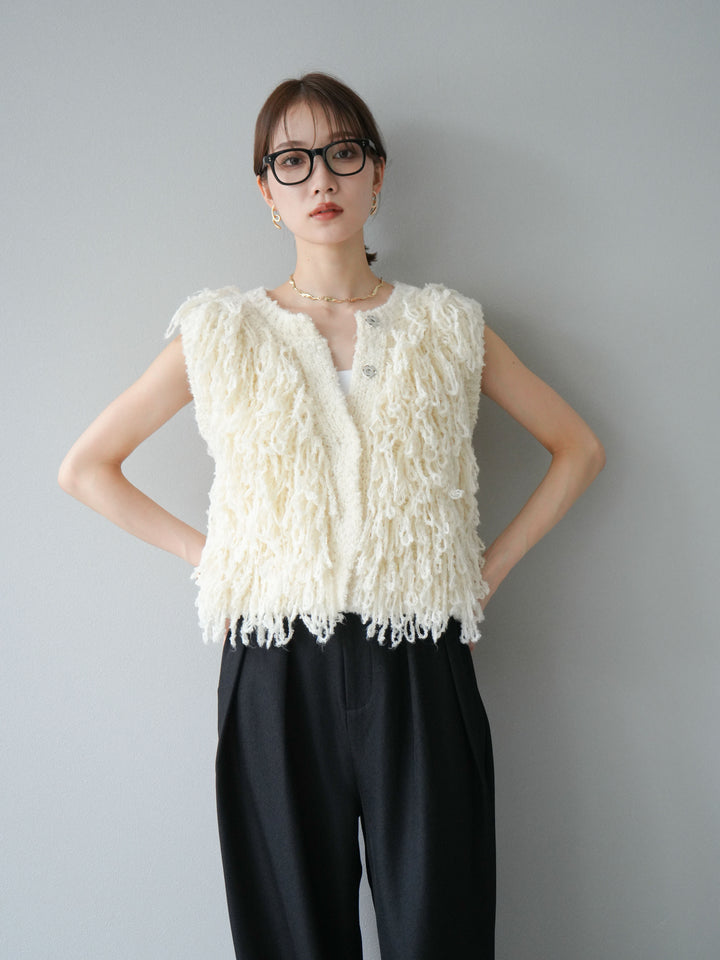 [予約]フリンジループニットベスト/アイボリー