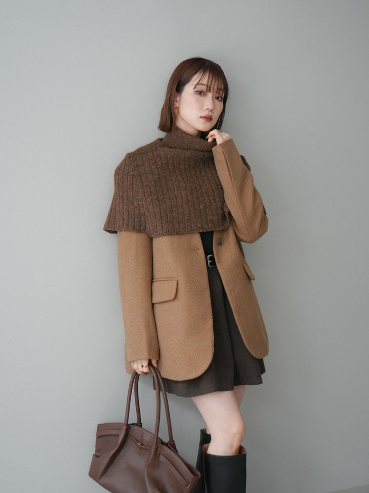 [20%オフ]ケープ付ノーカラージャケット/brown